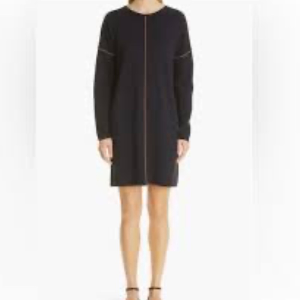 MaxMara Dress Women XL Blue Long Sleeve Piping Wool Knit Luxury Minimalist